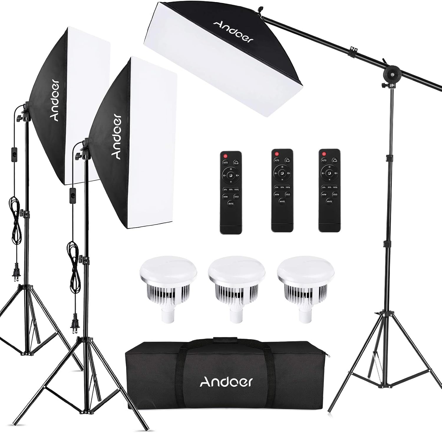 Andoer professional softbox photography lighting kit with 2800-5700K adjustable color temperature