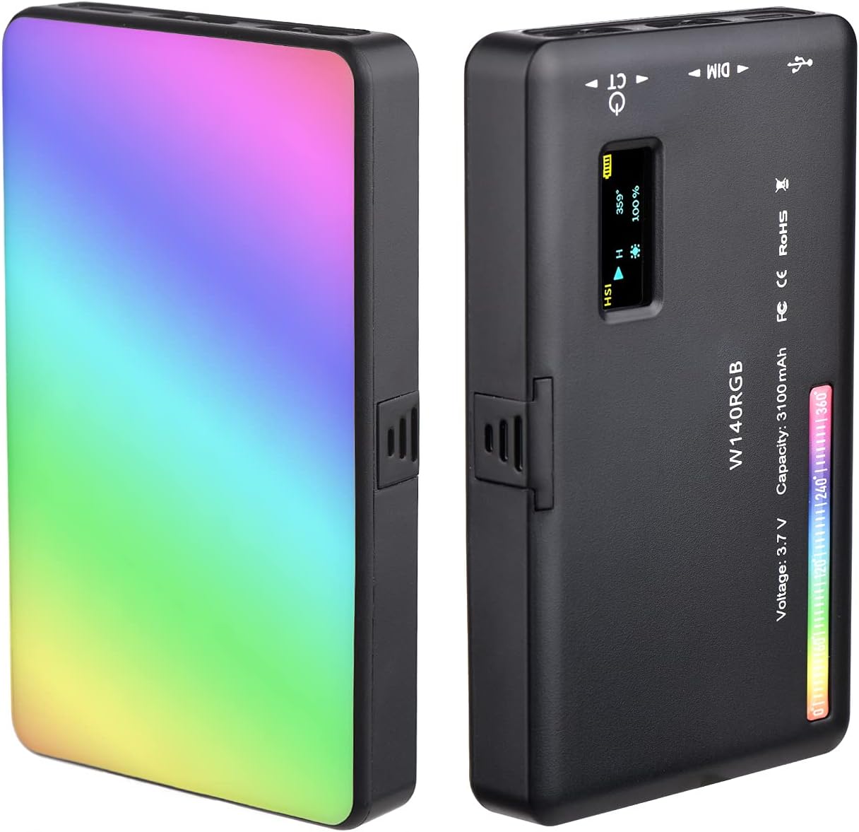 Andoer W140 RGB LED video light with 2500K-9000K wide color temperature range and CRI 95+